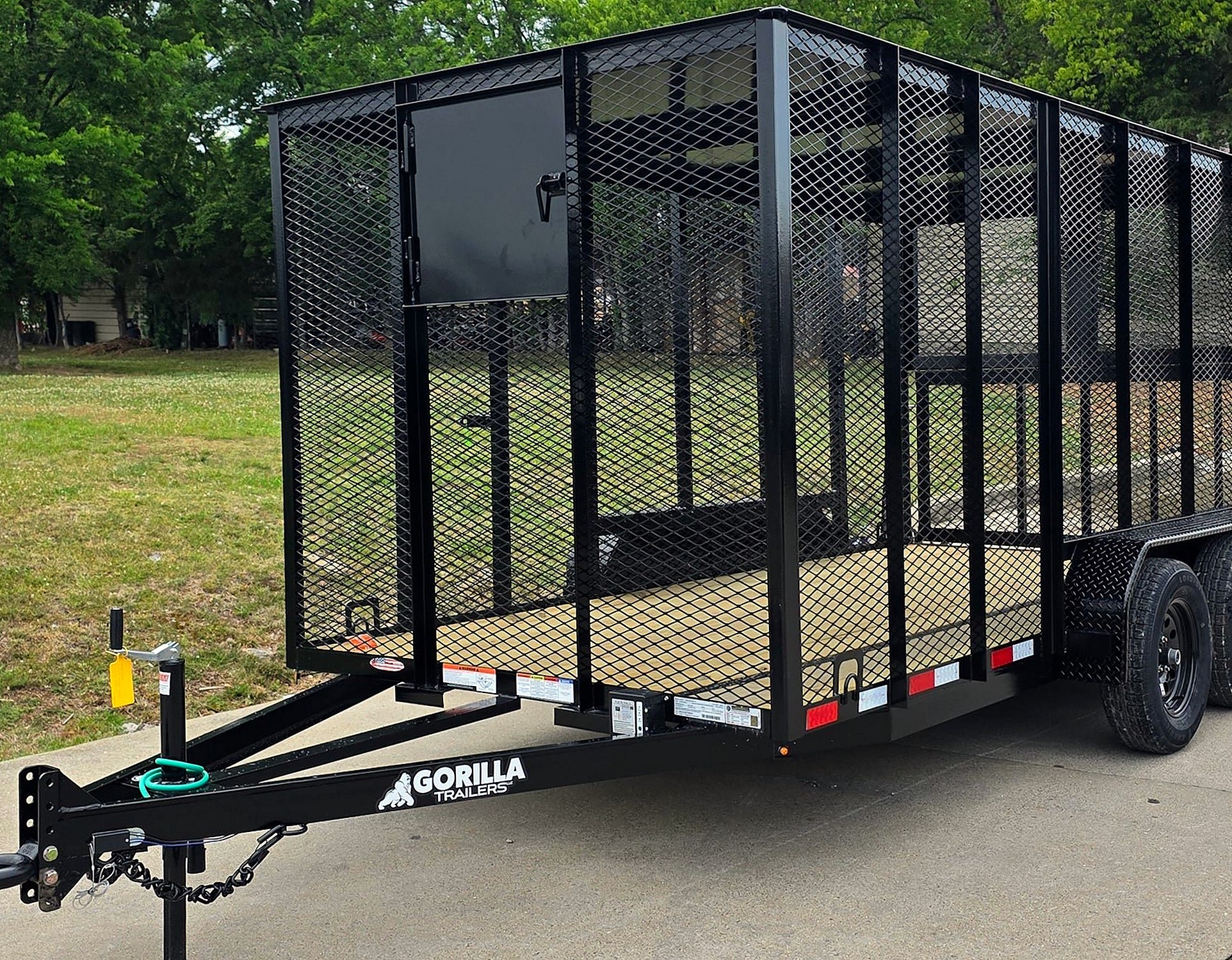 New Straight Deck Utility Trailer 6ft Mesh Sides with Metal Roof (2) 3,500lb Axles — 6.4x14