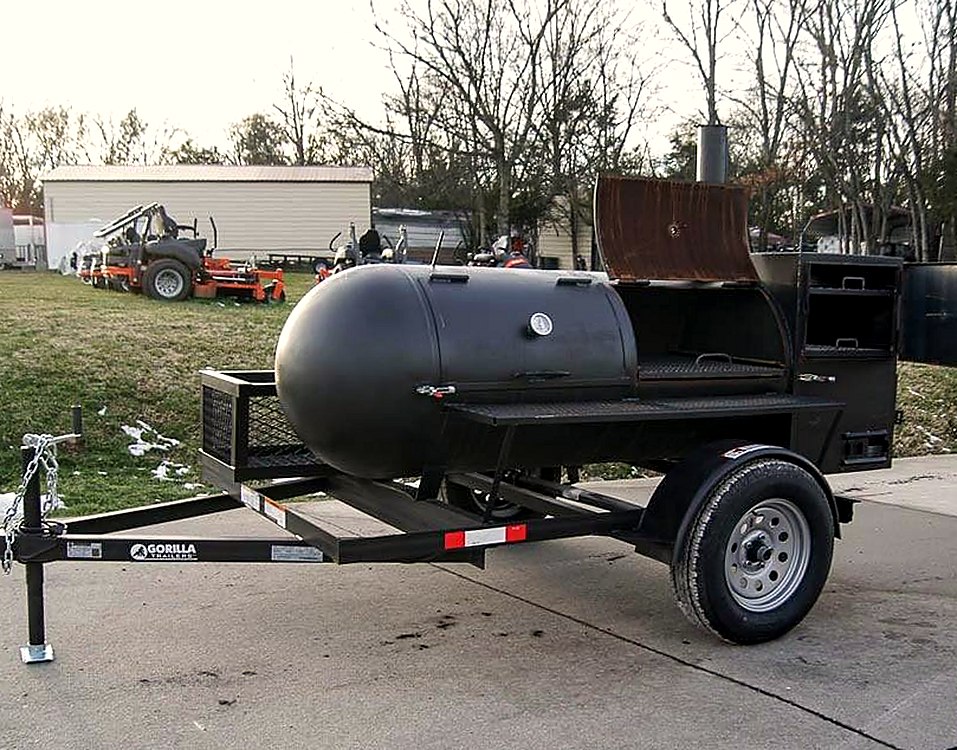 New Smoker Trailer Pull Behind Wood 59"x 29" Charcoal Pit Wood Cage BBQ Cooker